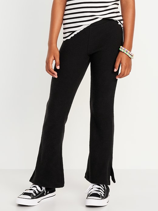 View large product image 1 of 5. Plush High-Waisted Ribbed Flare Pants for Girls