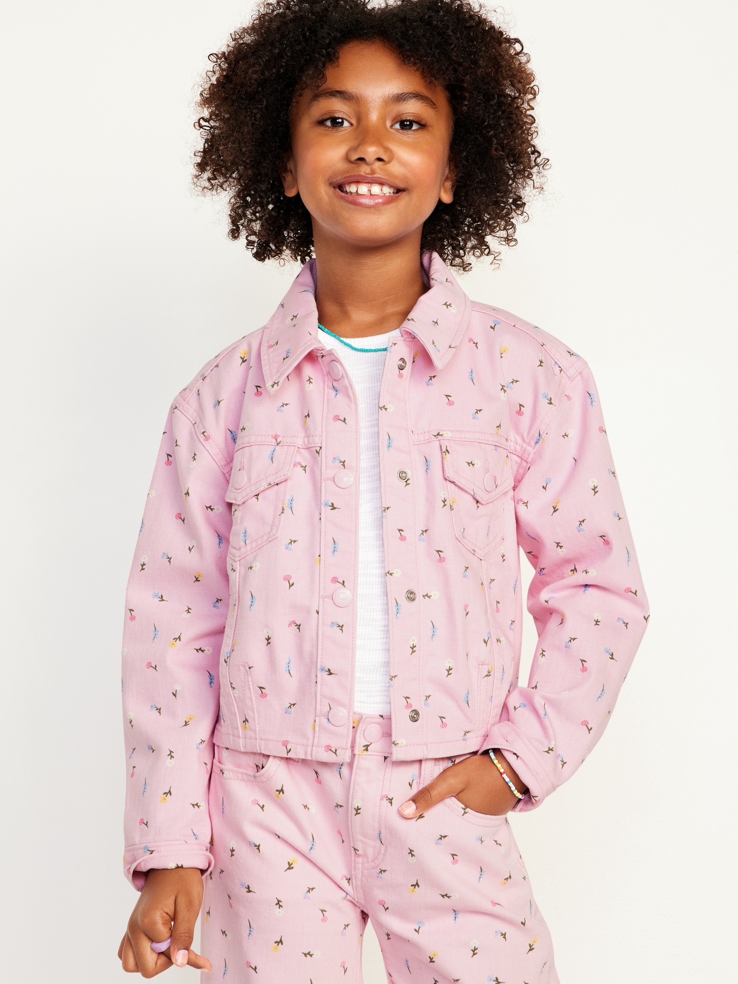 Pink denim jacket for girls best sale