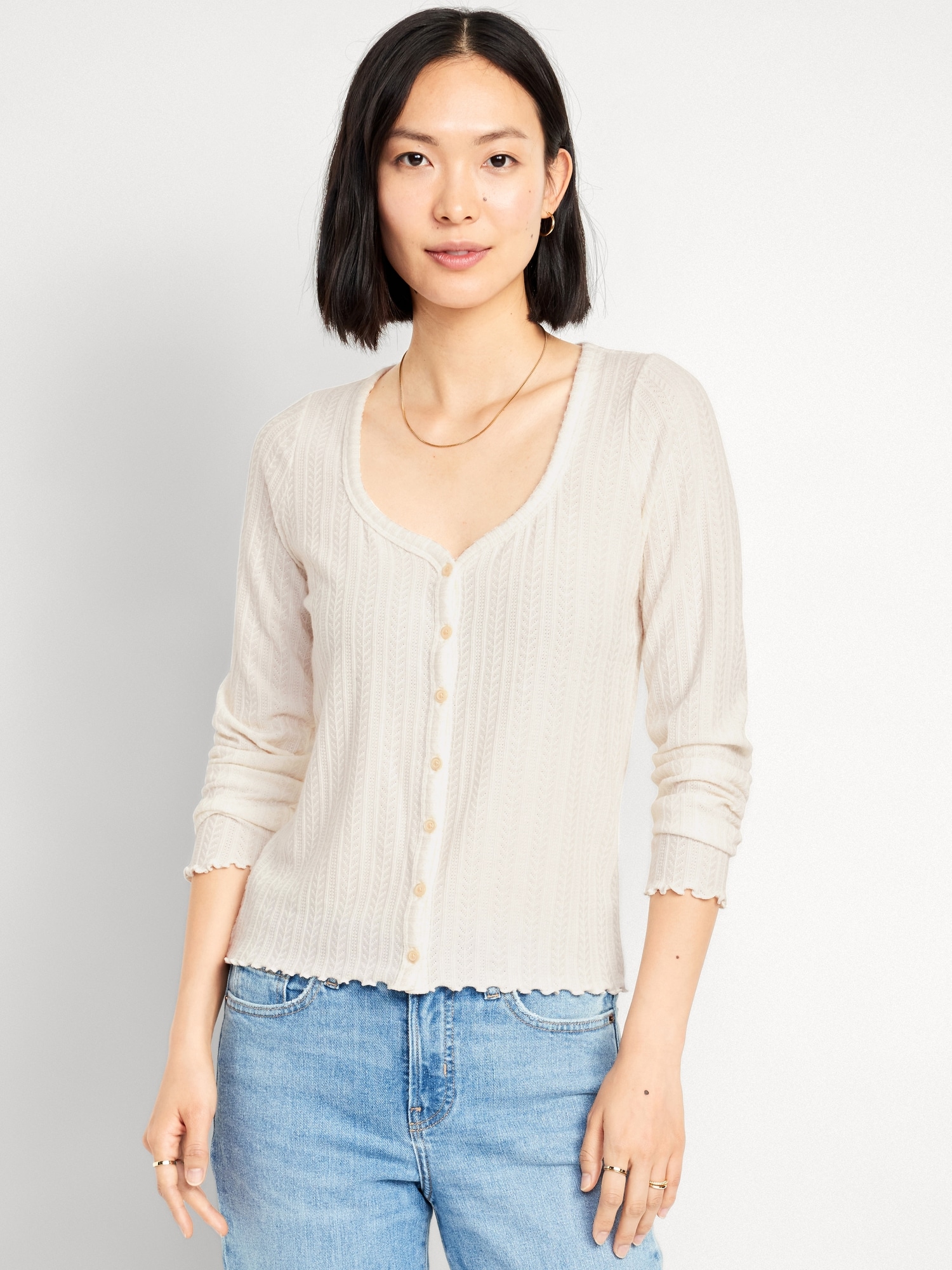 Button-Down Pointelle Top