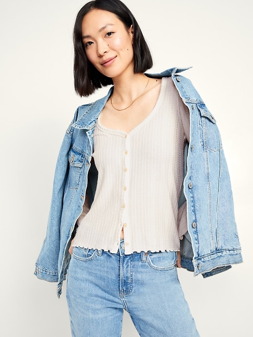 Image number 3 showing, Button-Down Pointelle Top