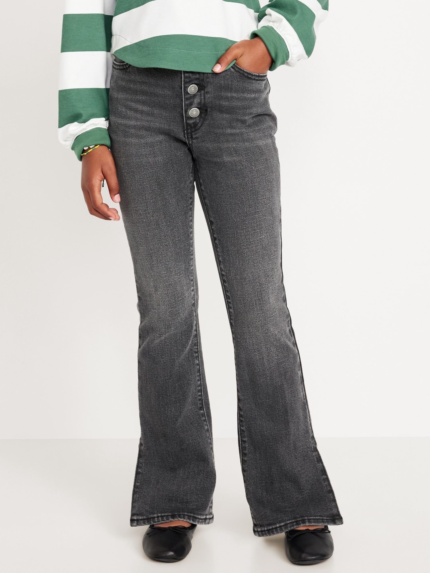 High-Waisted Button-Fly Flare Jeans for Girls