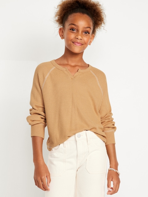Long Raglan-Sleeve Thermal-Knit Top for Girls - Candy Graham