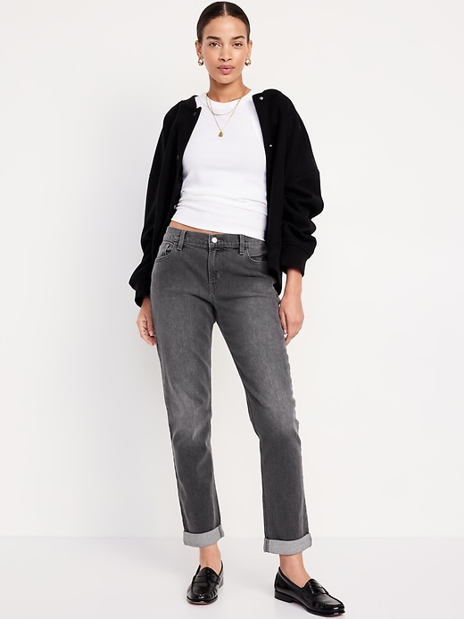 Image number 1 showing, Mid-Rise Wow Boyfriend Straight Ankle Jeans