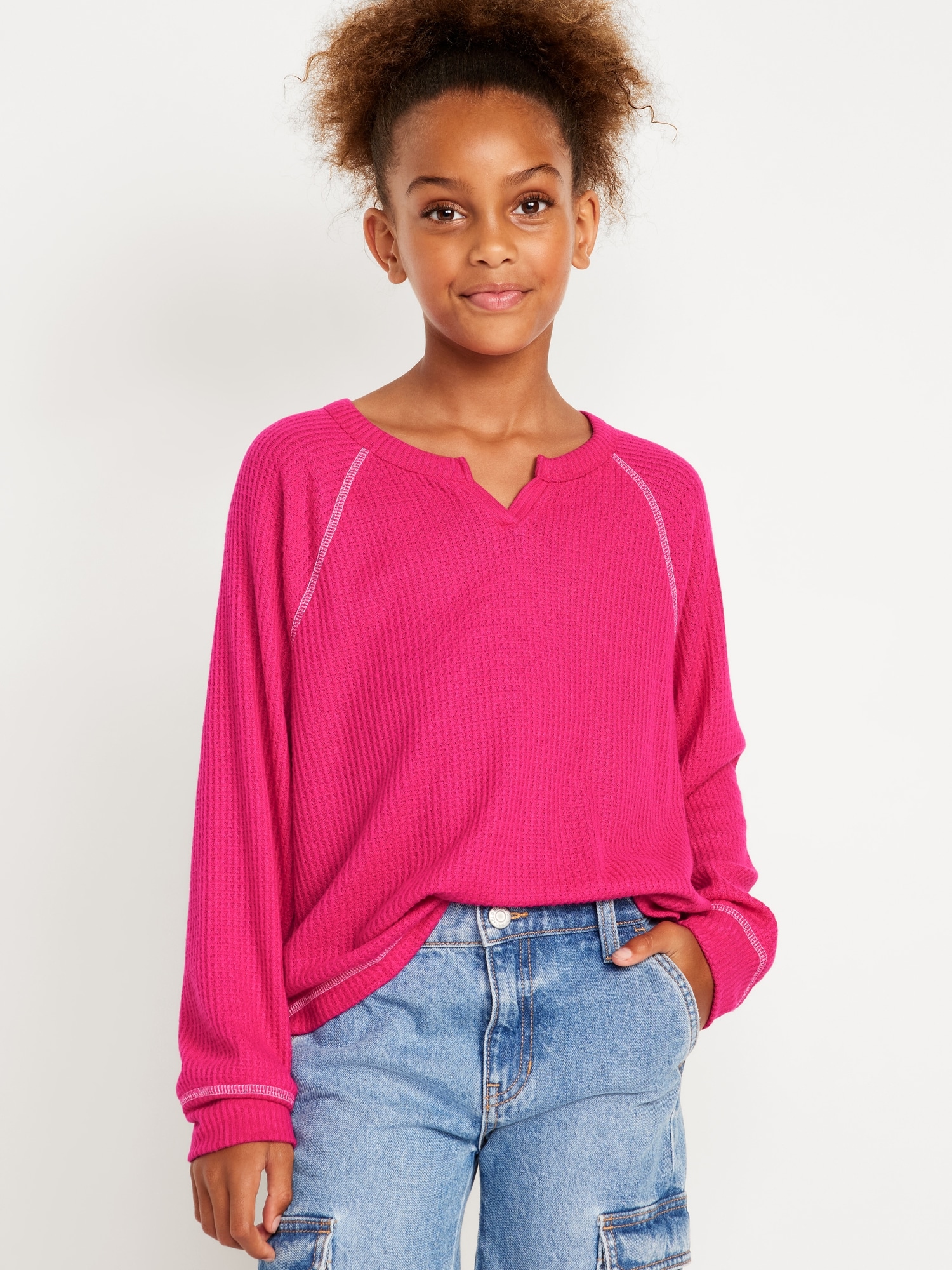 Long Raglan-Sleeve Thermal-Knit Top for Girls | Old Navy