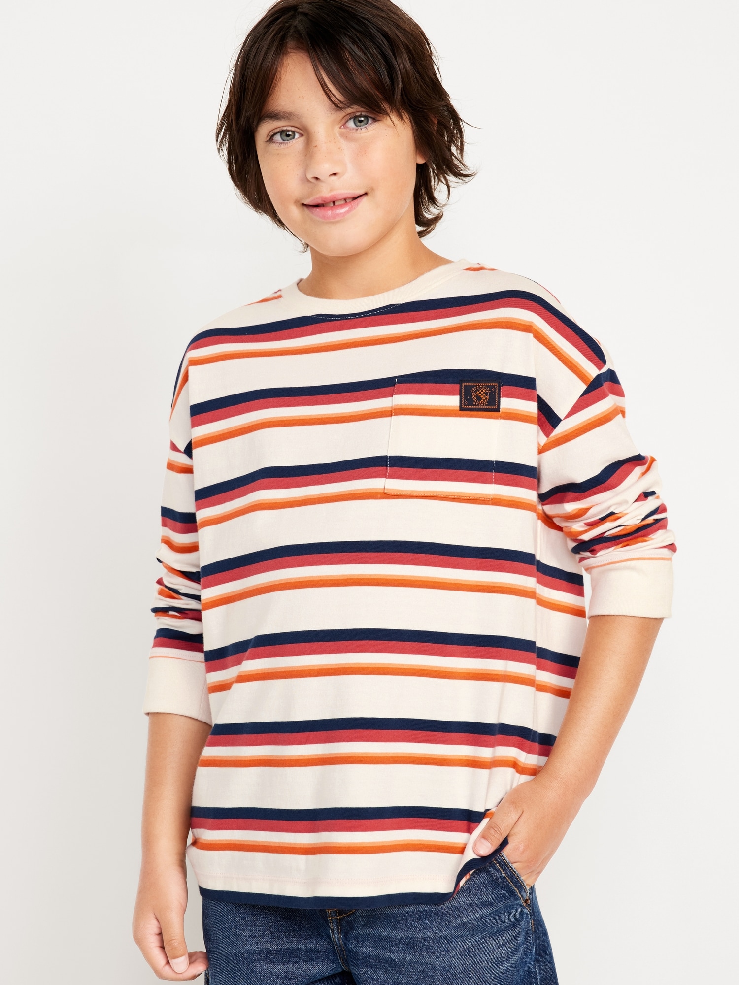 Oversized Long-Sleeve Pocket T-Shirt for Boys
