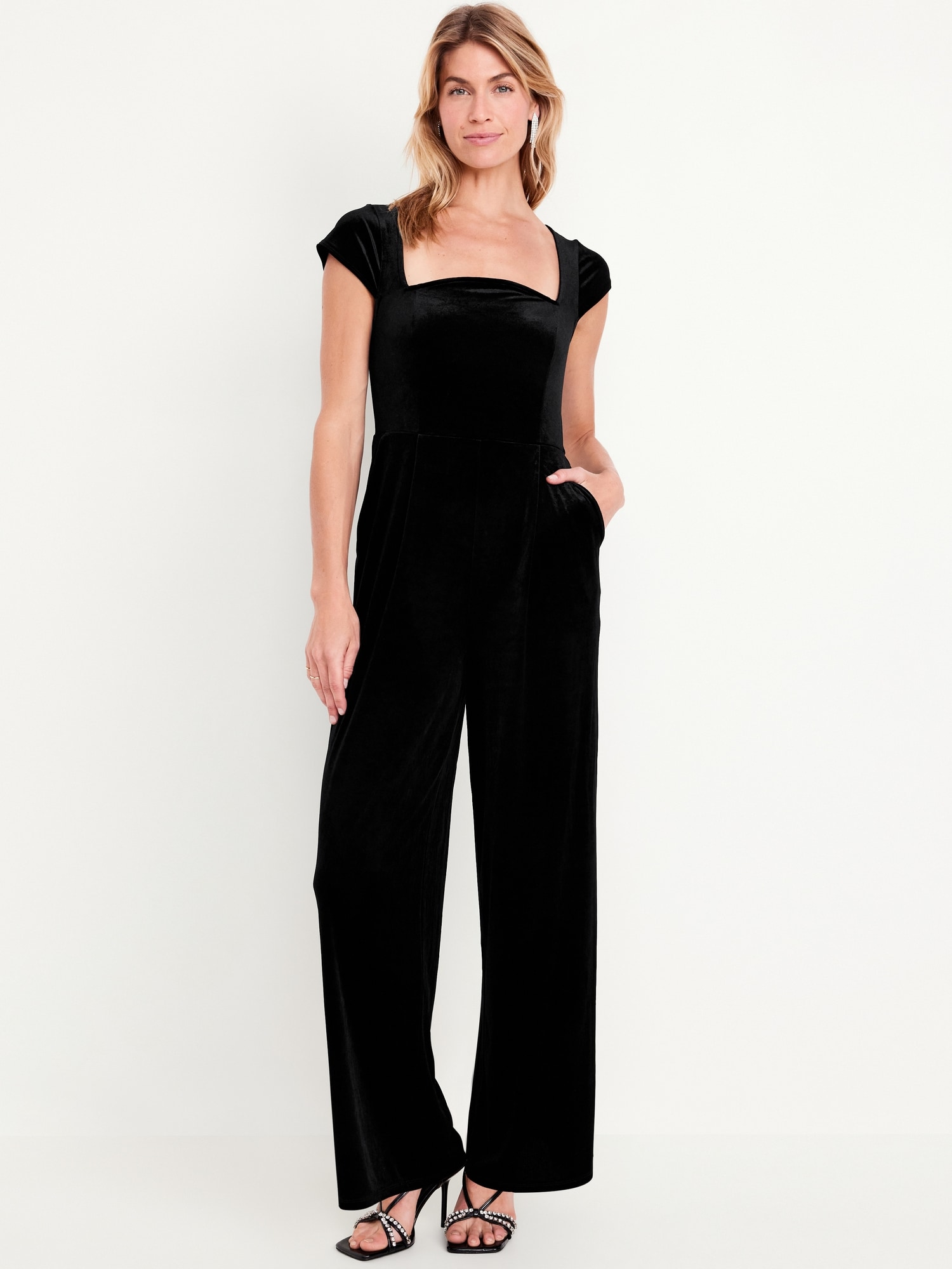 Fit & Flare Velvet Jumpsuit - Black