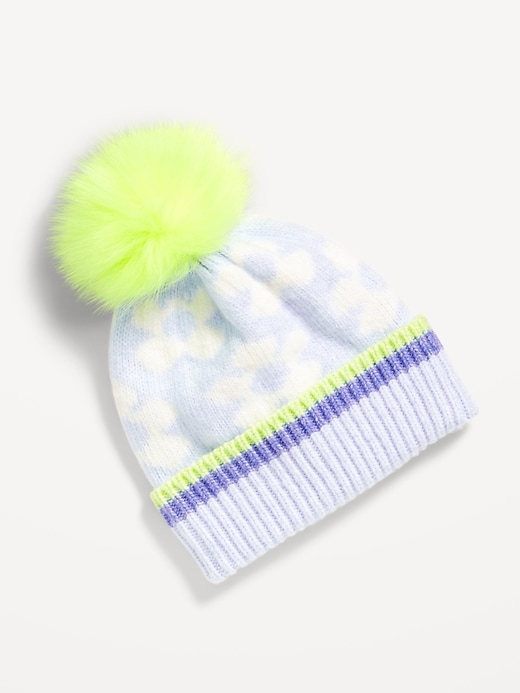 View large product image 1 of 1. Printed Pom-Pom Beanie for Girls