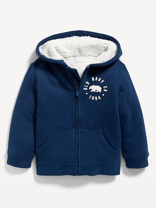 View large product image 1 of 2. Logo-Graphic Sherpa-Lined Zip-Front Hoodie for Toddler Boys