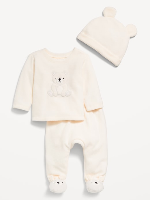 View large product image 1 of 3. Cozy Critter Microfleece Sweatshirt, Footed Pants and Beanie Set for Baby