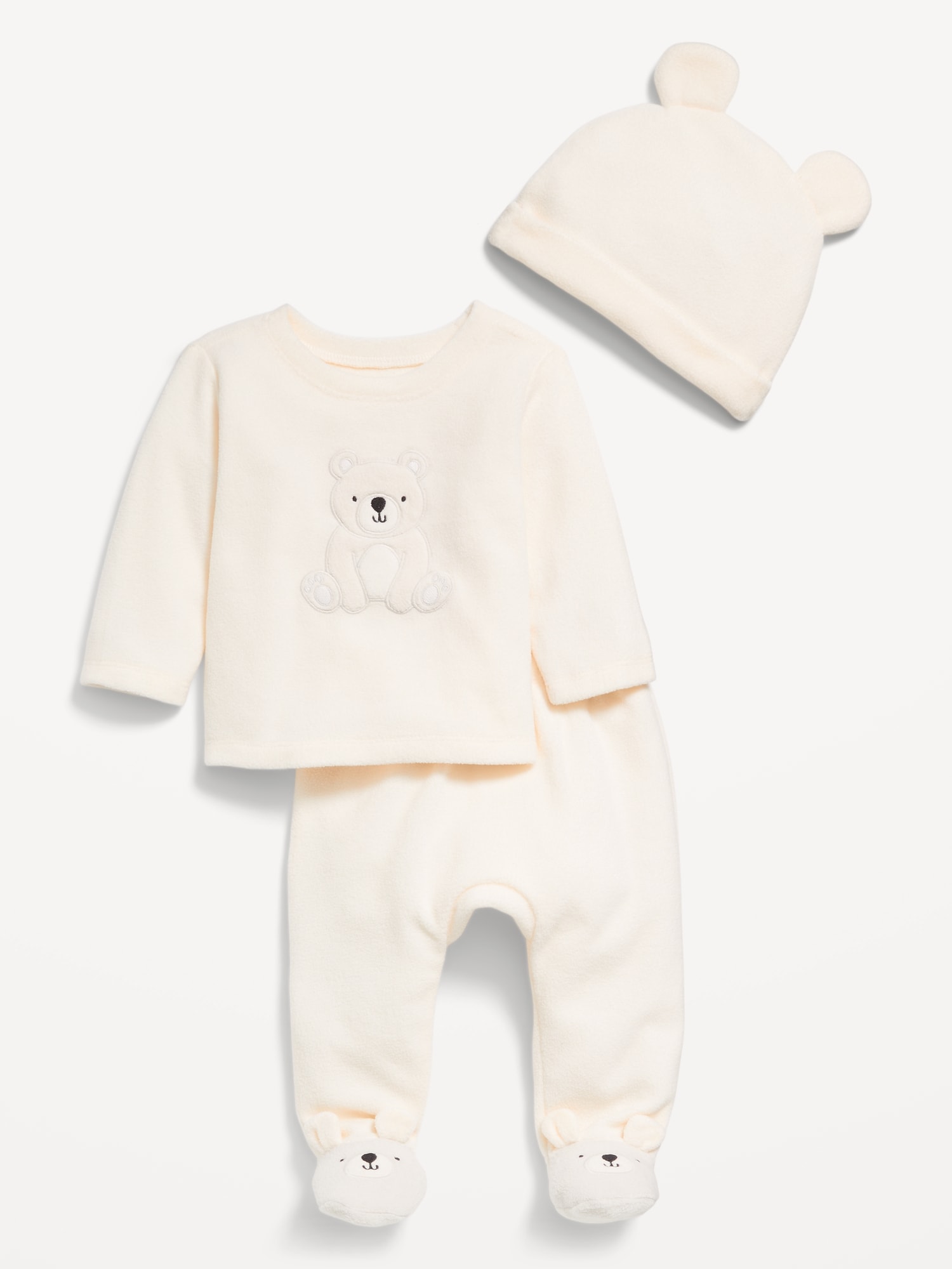 Cozy Critter Microfleece Sweatshirt, Footed Pants and Beanie Set for Baby