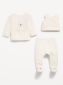 View large product image 3 of 3. Cozy Critter Microfleece Sweatshirt, Footed Pants and Beanie Set for Baby