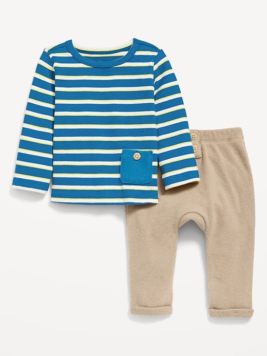 View large product image 1 of 3. Printed Buttoned-Pocket T-Shirt and Thermal-Knit Pants Set for Baby