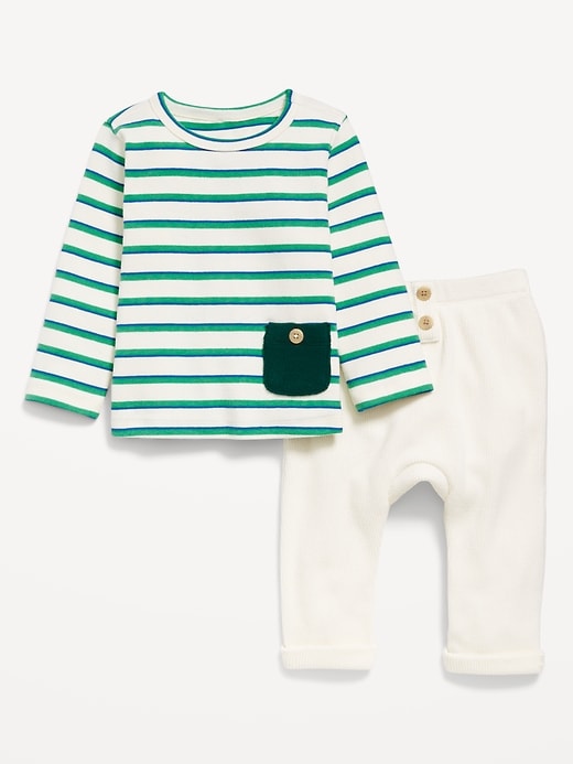 View large product image 1 of 2. Printed Buttoned-Pocket T-Shirt and Thermal-Knit Pants Set for Baby