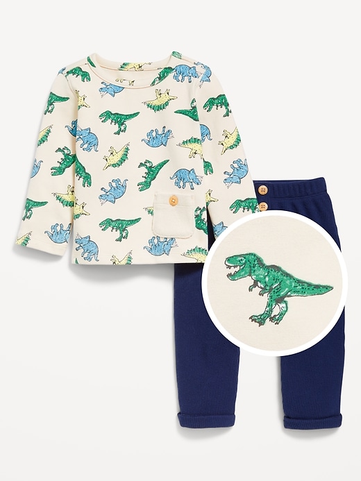 View large product image 1 of 3. Printed Buttoned-Pocket T-Shirt and Thermal-Knit Pants Set for Baby