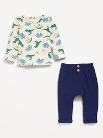 View large product image 3 of 3. Printed Buttoned-Pocket T-Shirt and Thermal-Knit Pants Set for Baby