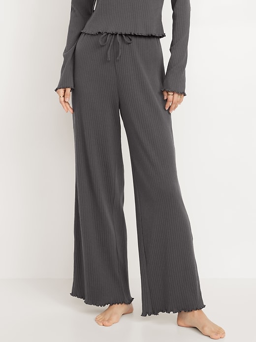 Image number 1 showing, High-Waisted Ribbed Pajama Pants