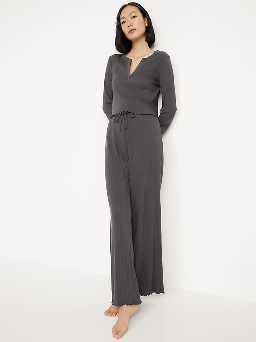 Image number 3 showing, High-Waisted Ribbed Pajama Pants