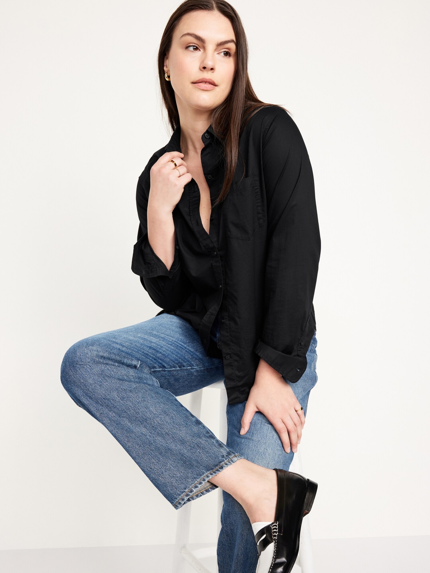 Женская рубашка Old Navy Classic Button-Down, цвет: Чёрный — фото 3