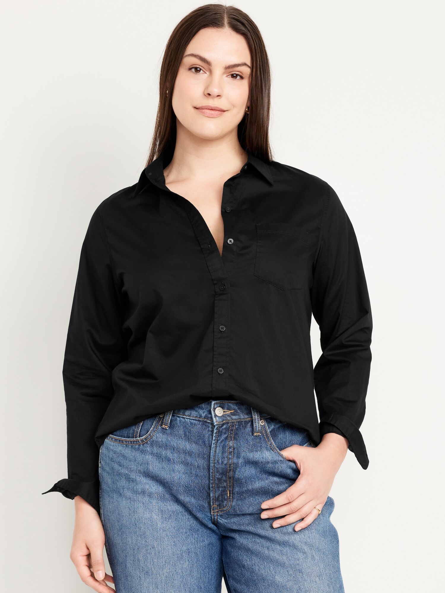 Женская рубашка Old Navy Classic Button-Down, цвет: Чёрный — фото 5