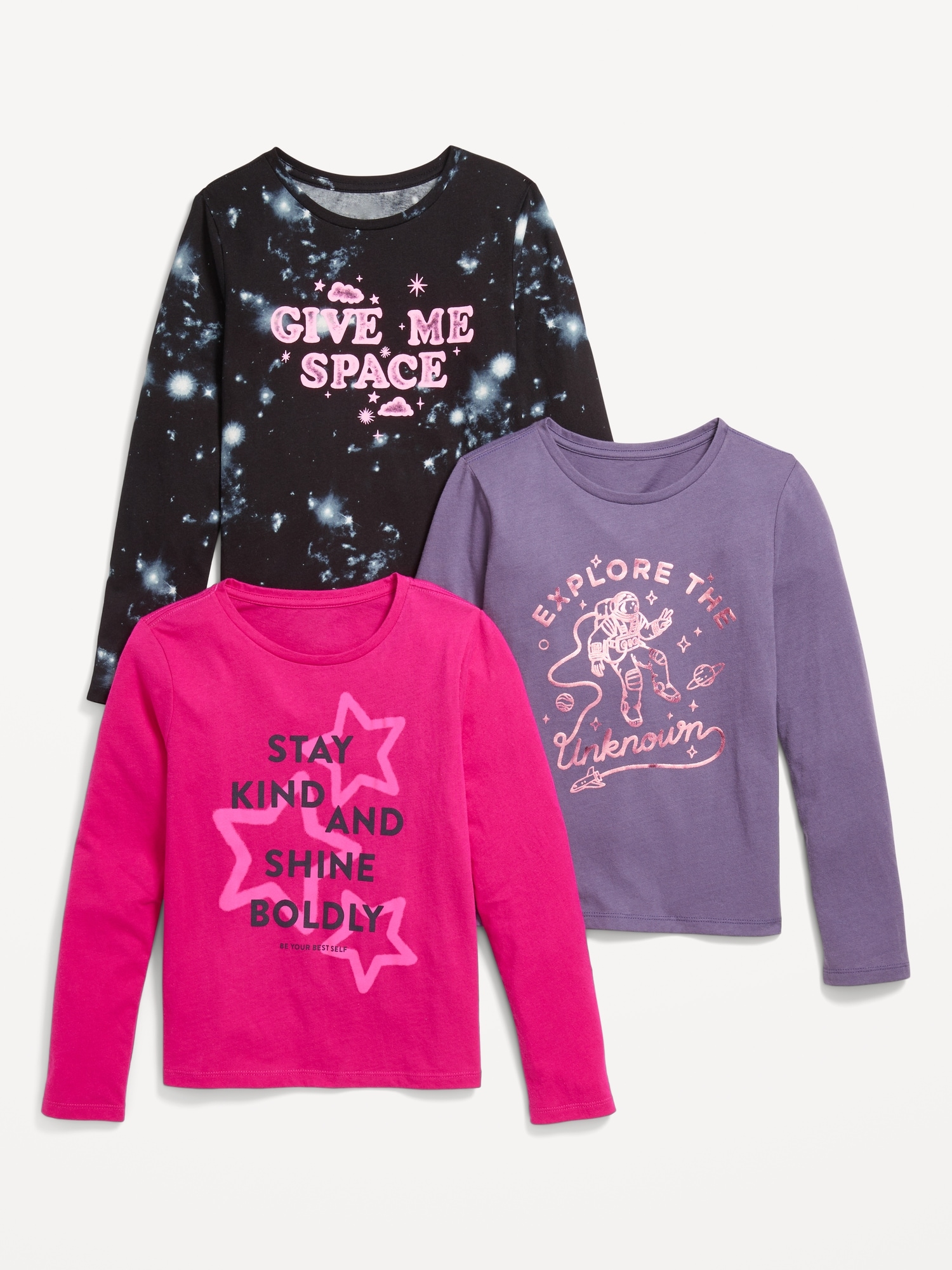 Long-Sleeve Graphic T-Shirt 3-Pack for Girls