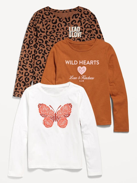 Long-Sleeve Graphic T-Shirt 3-Pack for Girls