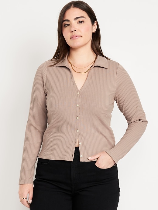 Image number 5 showing, Slim Ribbed Button-Down Top