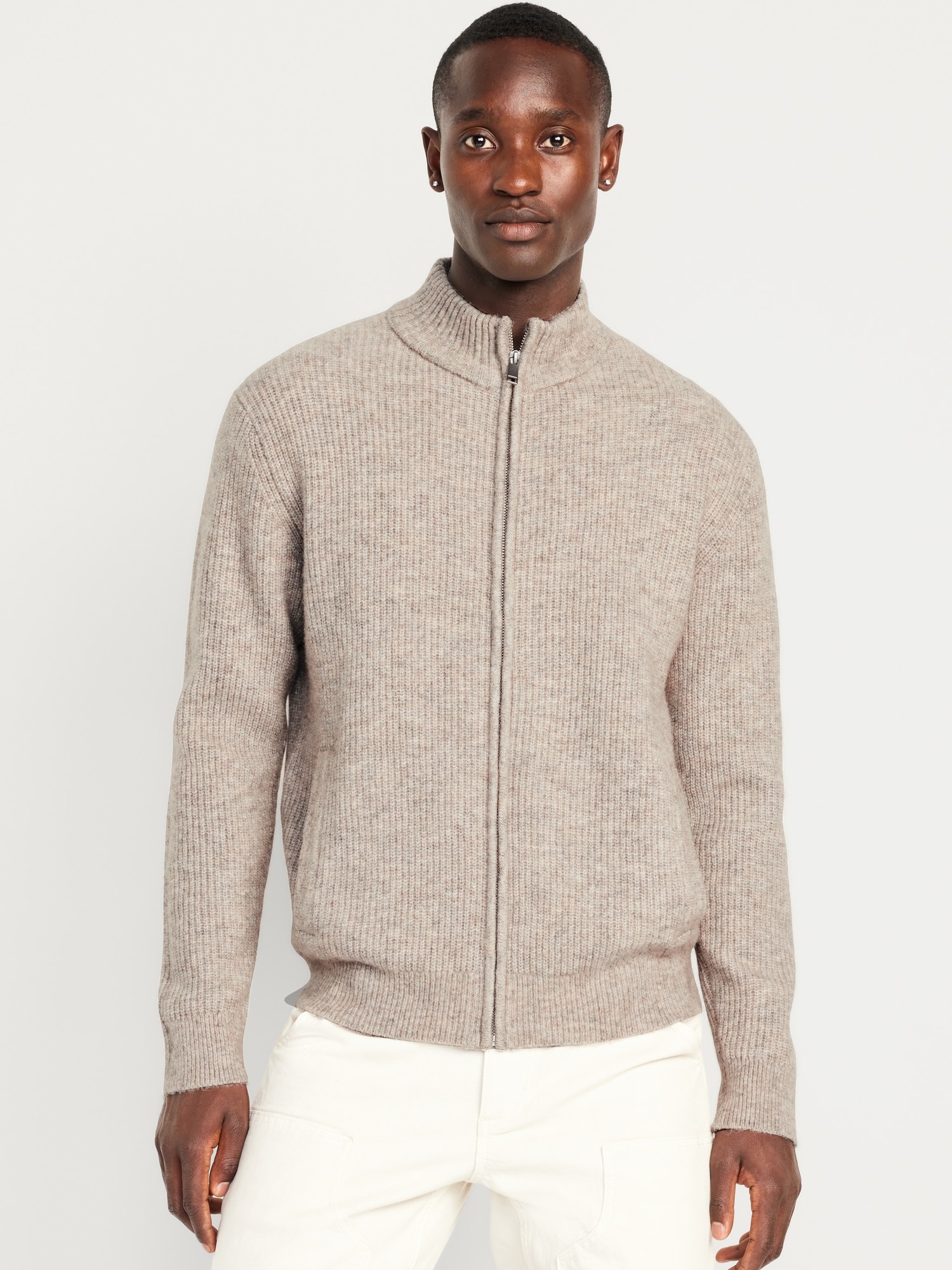 Shaker Stitch Zip Sweater