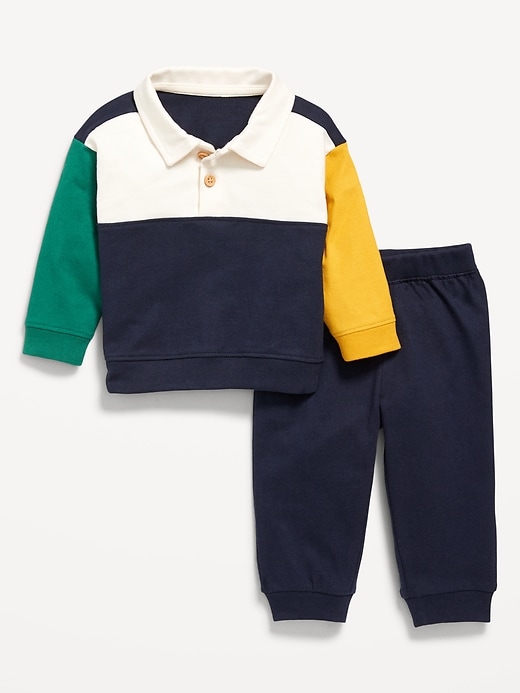 View large product image 1 of 3. Long-Sleeve Jersey Knit Polo Shirt and Joggers Set for Baby