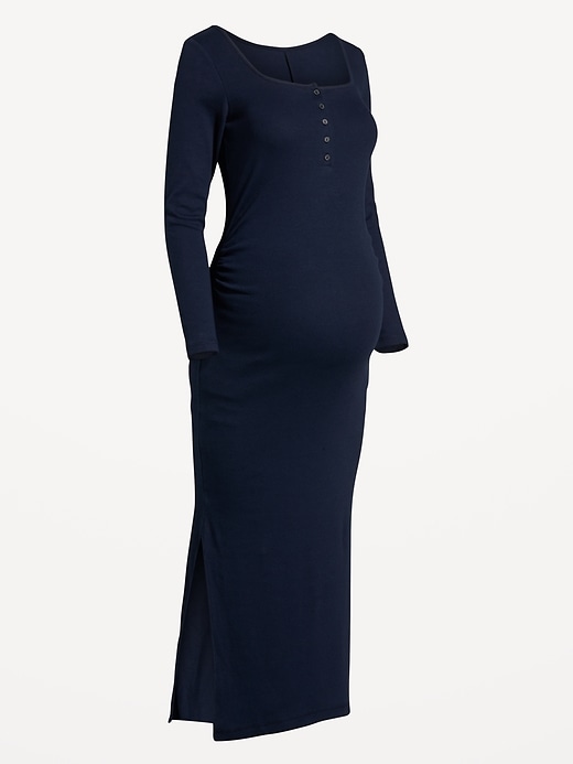 Image number 4 showing, Maternity Long Sleeve Henley Midi Dress