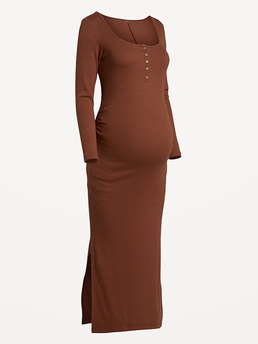 Image number 2 showing, Maternity Long Sleeve Henley Midi Dress