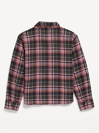 View large product image 3 of 3. Cropped Long-Sleeve Plaid Pocket Flannel Shirt for Girls