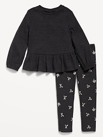 View large product image 3 of 3. Cozy Long-Sleeve Ribbed Peplum Top and Leggings Set for Toddler Girls