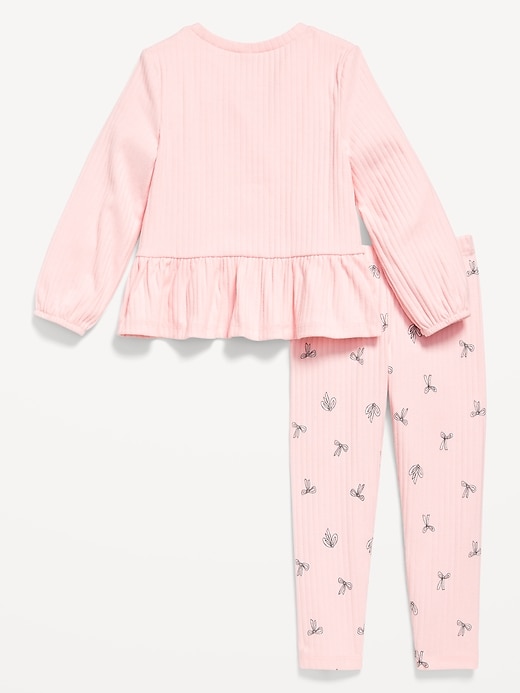 View large product image 2 of 3. Cozy Long-Sleeve Ribbed Peplum Top and Leggings Set for Toddler Girls