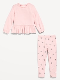 View large product image 3 of 3. Cozy Long-Sleeve Ribbed Peplum Top and Leggings Set for Toddler Girls