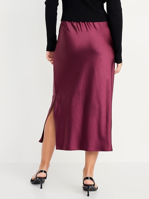 Image number 2 showing, High-Waisted Satin Midi Slip Skirt