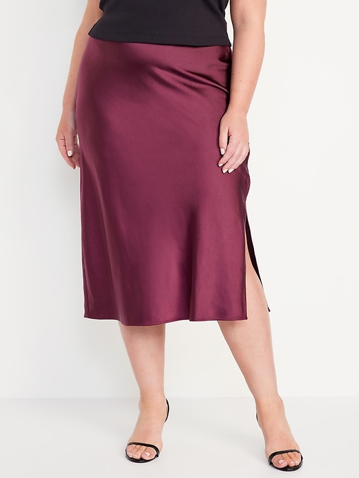 Image number 7 showing, High-Waisted Satin Midi Slip Skirt