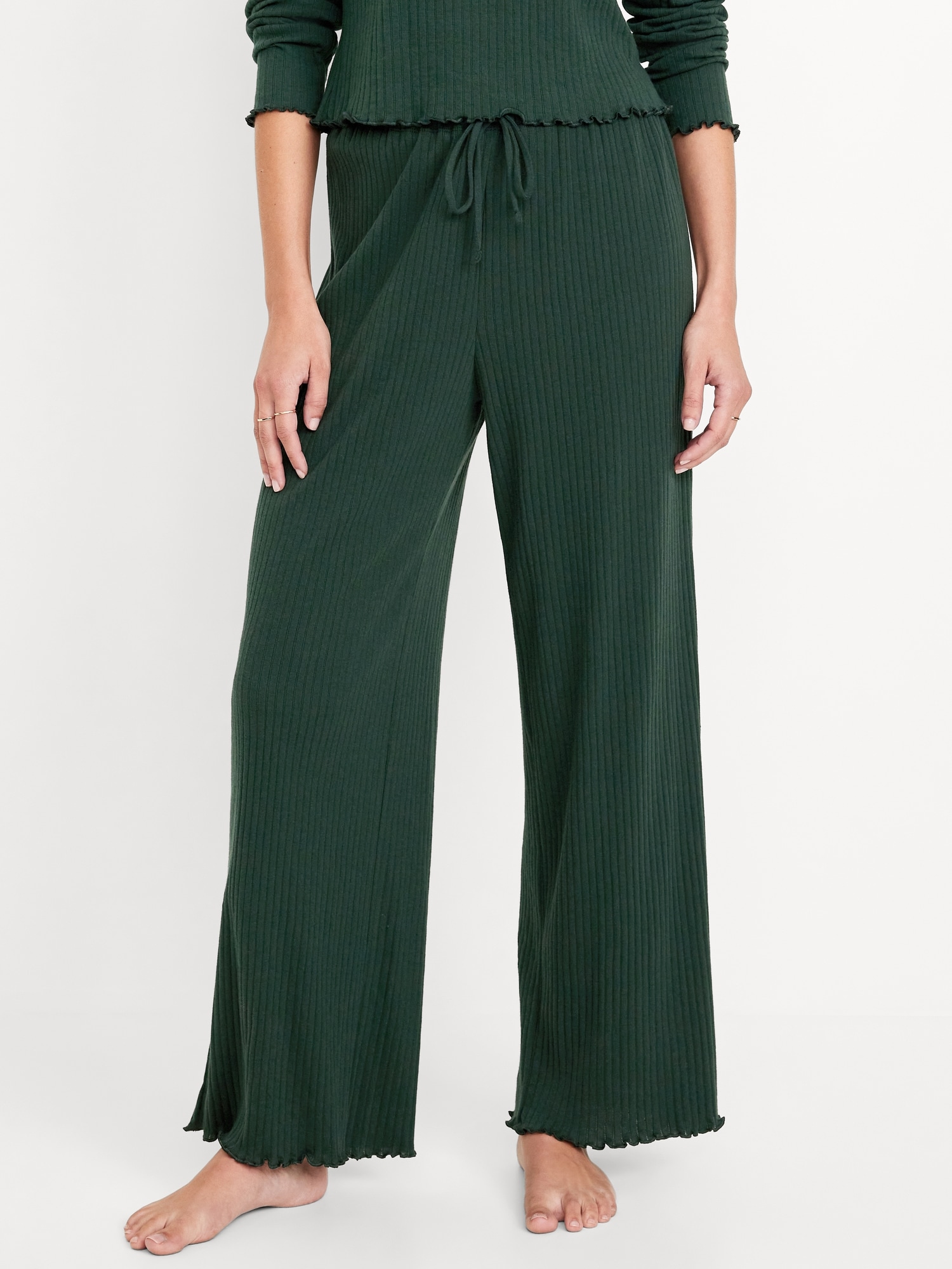 High-Waisted Ribbed Pajama Pants