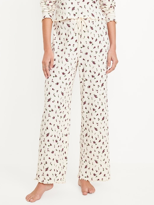 Image number 1 showing, High-Waisted Ribbed Pajama Pants