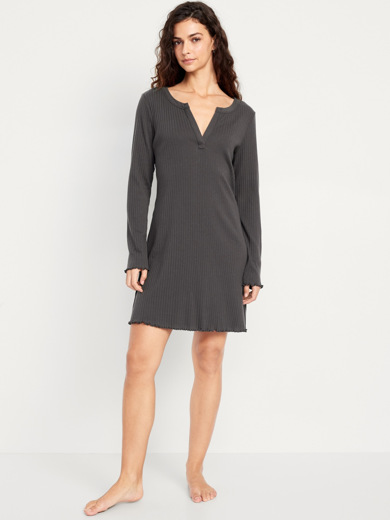 Long-Sleeve Pointelle Nightgown