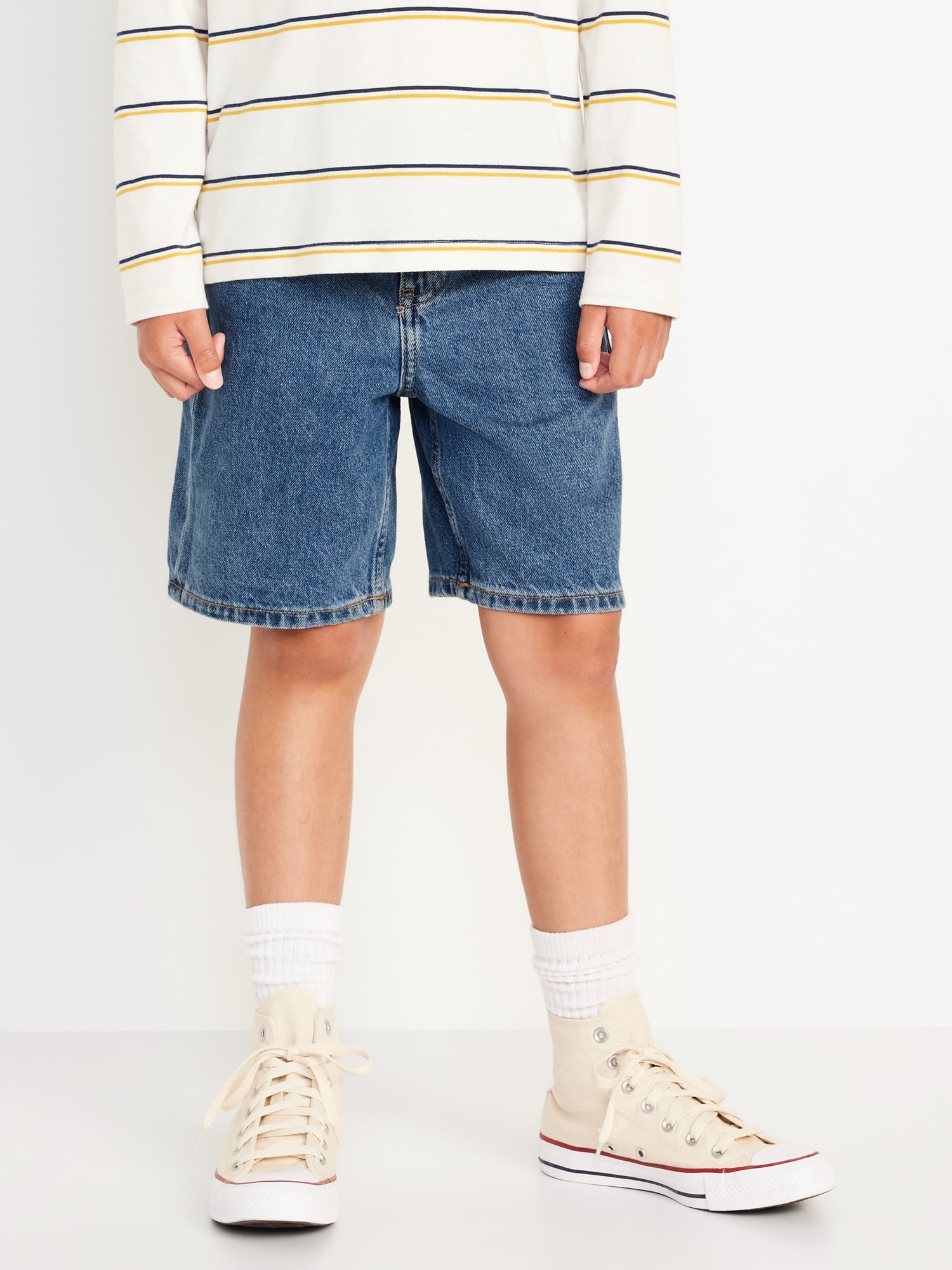 Knee Length Baggy Non-Stretch Jean Shorts for Boys