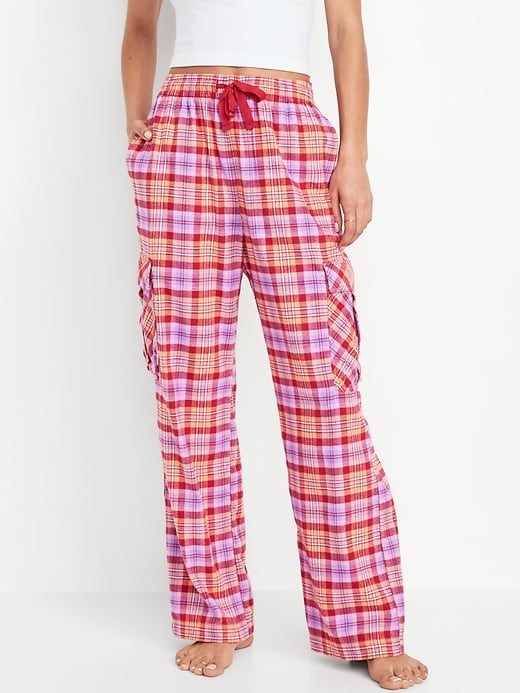 Image number 1 showing, High-Waisted Flannel Cargo Pants