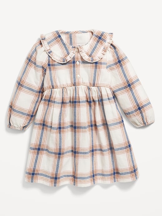 View large product image 1 of 1. Long-Sleeve Flannel Collared Dress for Toddler Girls