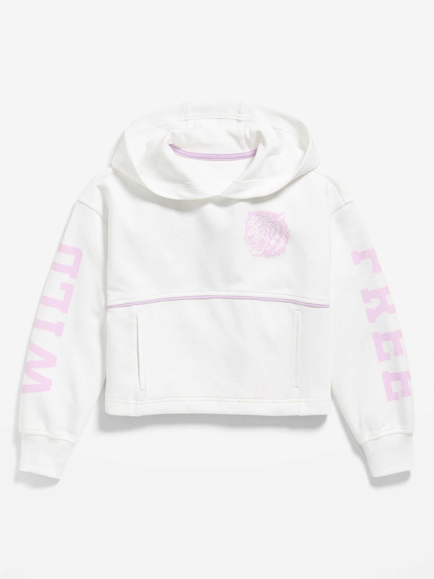 Dynamic Fleece Cropped Graphic Hoodie for Girls - White