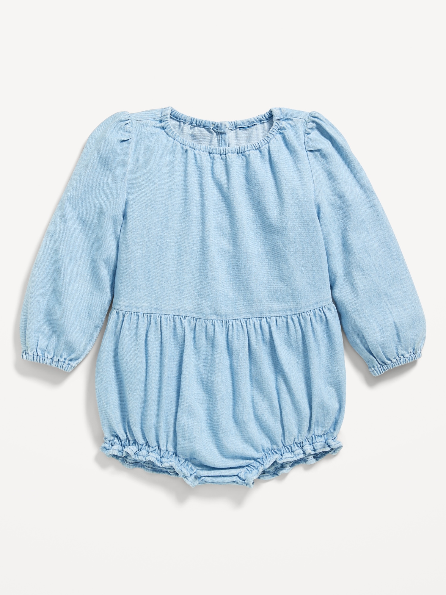 Long-Sleeve Chambray One-Piece Romper for Baby