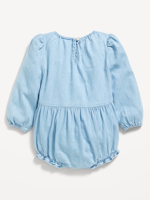 View large product image 2 of 2. Long-Sleeve Chambray One-Piece Romper for Baby