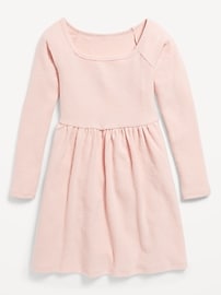 View large product image 3 of 4. Long-Sleeve Plush Ribbed Fit and Flare Dress for Girls