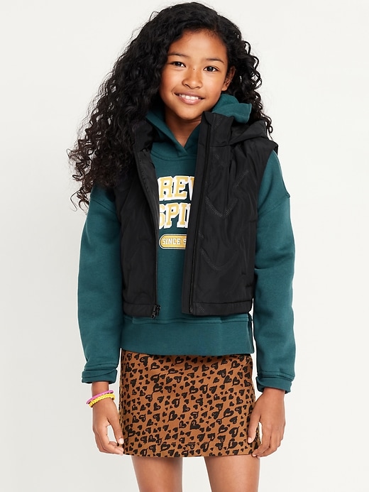 View large product image 1 of 3. Water-Resistant Quilted Cropped Hooded Vest for Girls
