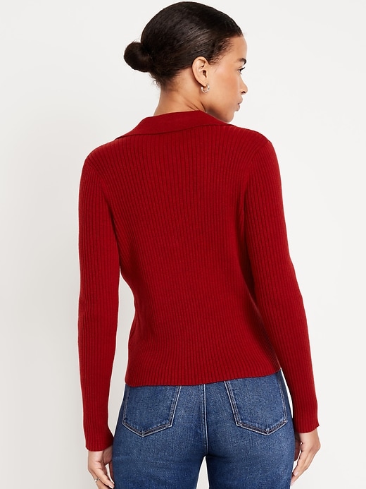 Image number 2 showing, Ribbed Crop Polo Sweater