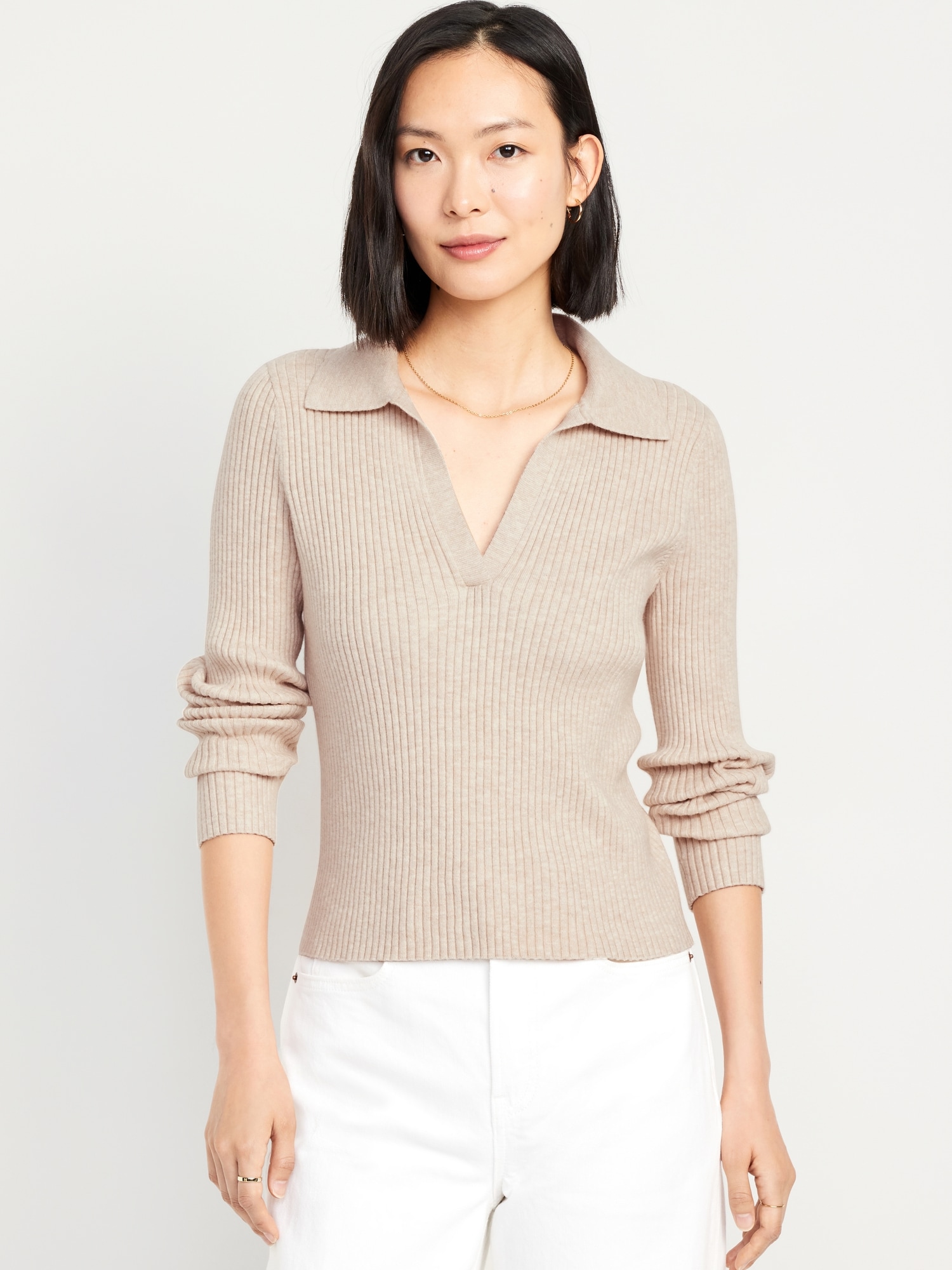 Ribbed Crop Polo Sweater