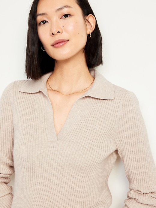 Image number 5 showing, Ribbed Crop Polo Sweater